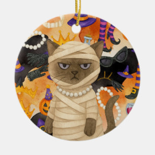 Halloween-thema voor Siamese kat liefhebbers Keramisch Ornament