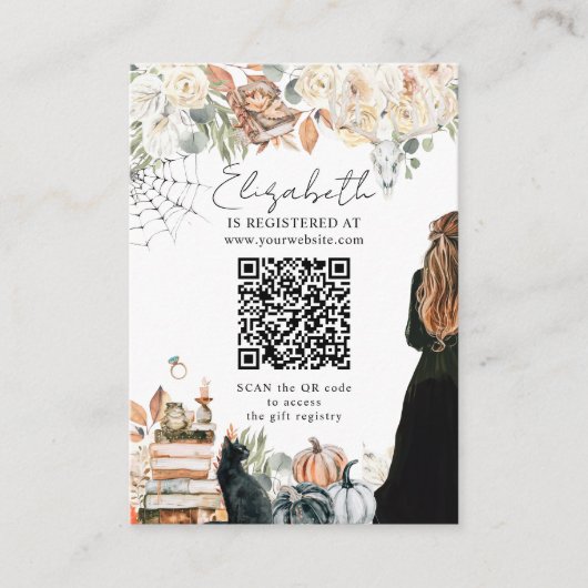 Halloween thema Vrijgezellenfeest register QR-code Informatiekaartje (Voorkant)