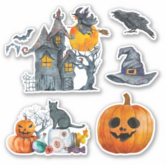 Halloween thema watercolor handgetekend sticker (Voorkant)
