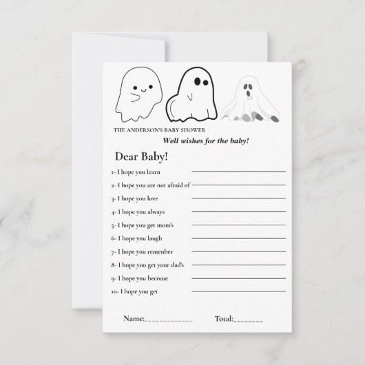 Halloween thema wensen voor het baby shower spel kaart (Voorkant)