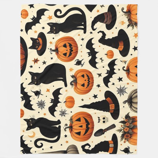 Halloween-thema zwarte kat en pompoen patroon fleece deken (Voorkant)
