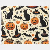 Halloween-thema zwarte kat en pompoen patroon fleece deken (Voorkant (Horizontaal))