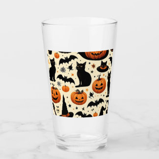 Halloween-Thema Zwarte Kat en Pompoen Patroon Glas