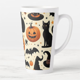 Halloween-thema zwarte kat en pompoen patroon latte mok