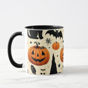 Halloween-thema zwarte kat en pompoen patroon mok