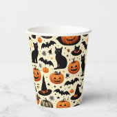 Halloween-thema zwarte kat en pompoen patroon papieren bekers (Achterkant)
