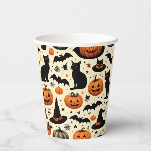 Halloween-thema zwarte kat en pompoen patroon papieren bekers (Achterkant)