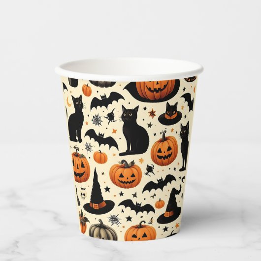 Halloween-thema zwarte kat en pompoen patroon papieren bekers (Voorkant)