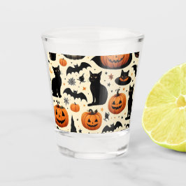 Halloween-thema zwarte kat en pompoen patroon shot glas