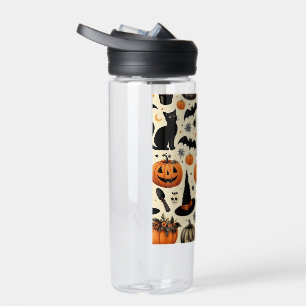 Halloween-Thema Zwarte Kat en Pompoen Patroon Waterfles