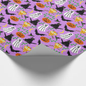 Halloween Theme Collage Toss Pattern Paars Cadeaupapier (Hoek)