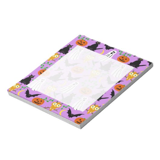 Halloween Theme Collage Toss Pattern Paars Notitieblok (Linkerzijde)