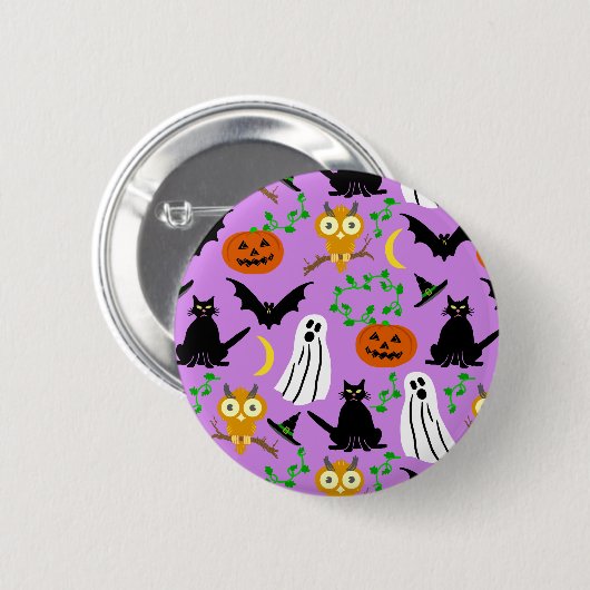Halloween Theme Collage Toss Pattern Paars Ronde Button 5,7 Cm (Voorkant /achterkant)
