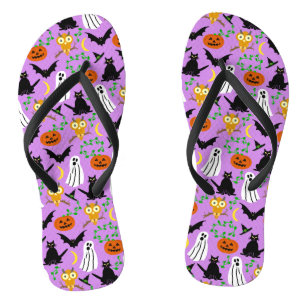 Halloween Theme Collage Toss Pattern Paars Teenslippers