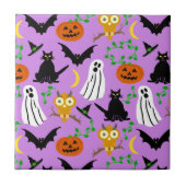 Halloween Theme Collage Toss Pattern Paars Tegeltje (Voorkant)