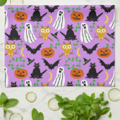 Halloween Theme Collage Toss Pattern Paars Theedoek (Gevouwen)