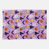 Halloween Theme Collage Toss Pattern Paars Theedoek (Horizontaal)