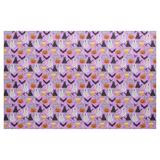 Halloween Theme Collage Toss Pattern Paarse Cute Stof (Yard (91,4 cm))