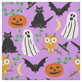 Halloween Theme Collage Toss Pattern Paarse Cute Stof (Swatch)