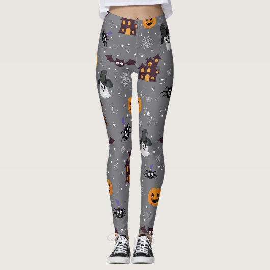 Halloween Theme Grey Spooky Leggings (Voorkant)