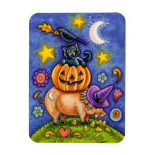 Halloween Theme Magnet met Bird Cat Pumpkin & Pig Magneet