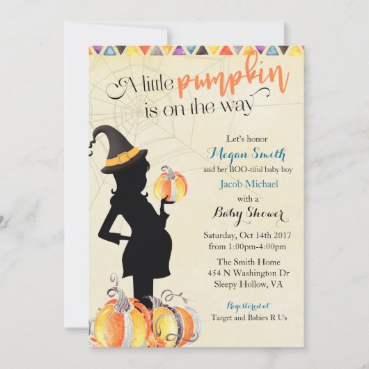 Halloween Theme Witch Baby shower Uitnodiging (Voorkant)