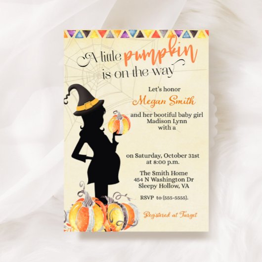 Halloween Theme Witch Baby shower Uitnodiging