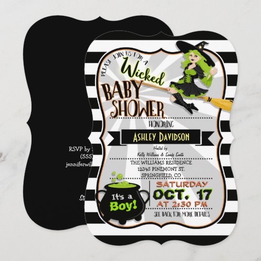 Halloween Theme Witch Baby shower Uitnodiging (Voorkant / Achterkant)
