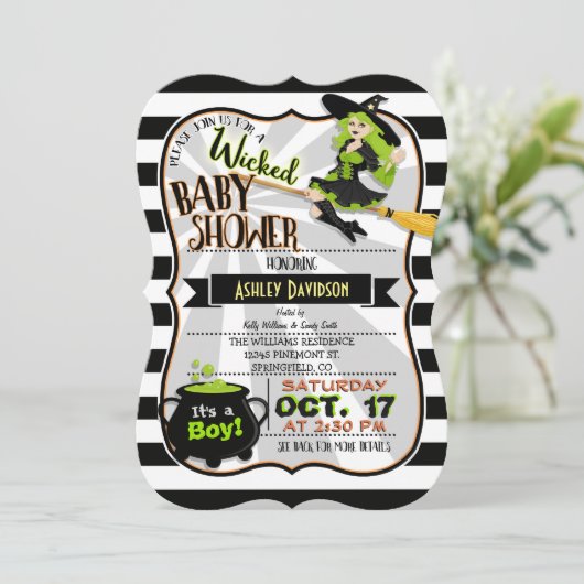 Halloween Theme Witch Baby shower Uitnodiging (Staand voorkant)
