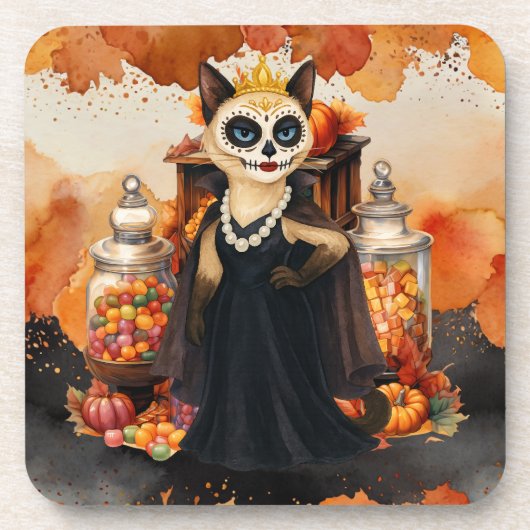Halloween themed for Cat Lovers with candies Bier Onderzetter (Voorkant)