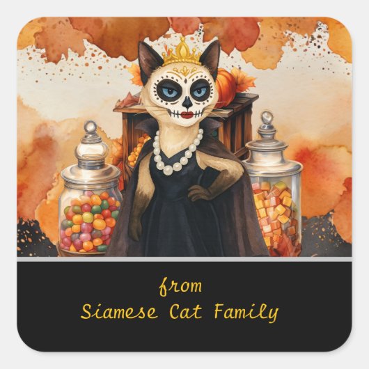 Halloween themed for Cat Lovers with candies Vierkante Sticker (Voorkant)