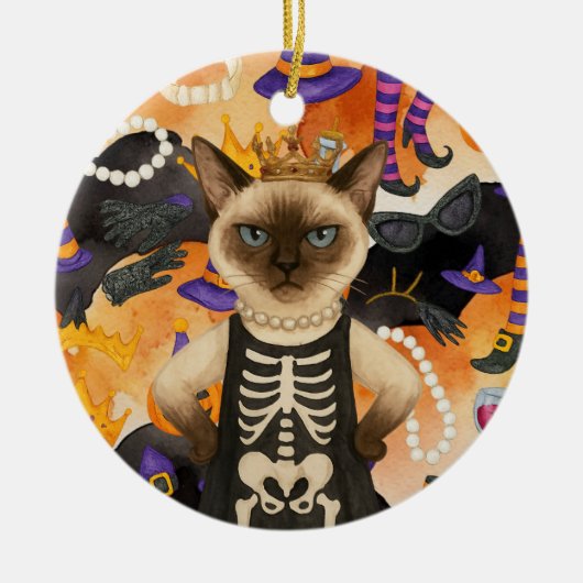 Halloween themed for Siamese Cat Lovers Keramisch Ornament (Voorkant)