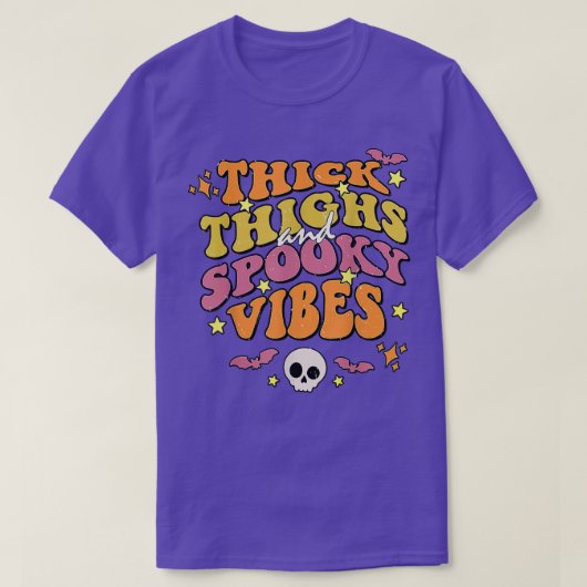 Halloween Thick Thighs en Spooky Vibes Groovy T-shirt (Design voorkant)