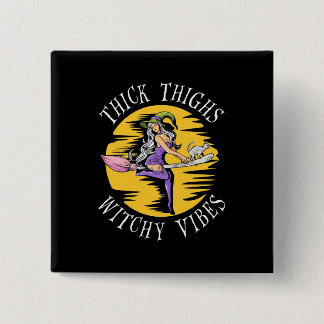 Halloween Thick Thighs Witchy Vibes Vierkante Button 5,1 Cm