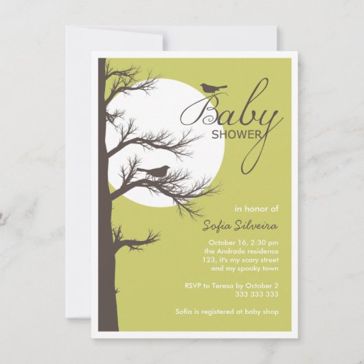 Halloween Thleed Baby shower Bird Tree Silhouette Kaart (Voorkant)