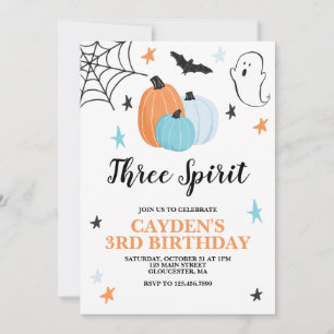 Halloween Three Spirit 3de verjaardag Blauwe Pompo Kaart