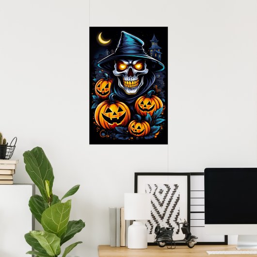 Halloween Thrills met dit Glowing-Eyed Skelet Poster (Thuiskantoor)