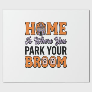 Halloween Thuis Parkeer Je Bezem Vintage Typografi Cadeaupapier