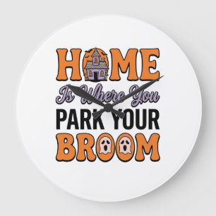 Halloween Thuis Parkeer Je Bezem Vintage Typografi Grote Klok