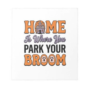 Halloween Thuis Parkeer Je Bezem Vintage Typografi Notitieblok