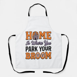 Halloween Thuis Parkeer Je Bezem Vintage Typografi Schort