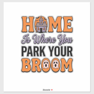 Halloween Thuis Parkeer Je Bezem Vintage Typografi Sticker