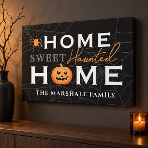 Halloween Thuis Zoete Geheime Thuis Familienaam Canvas Afdruk