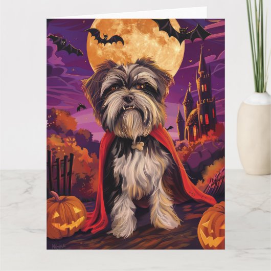 Halloween Tibetaanse Terriër Vampier Pompoenen eng Kaart (Voorkant)