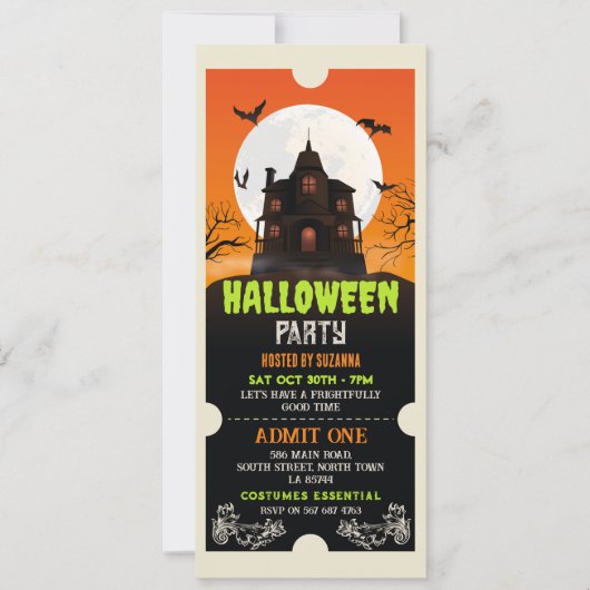 Halloween Ticket Haunted House Party Horror Kaart (Voorkant)