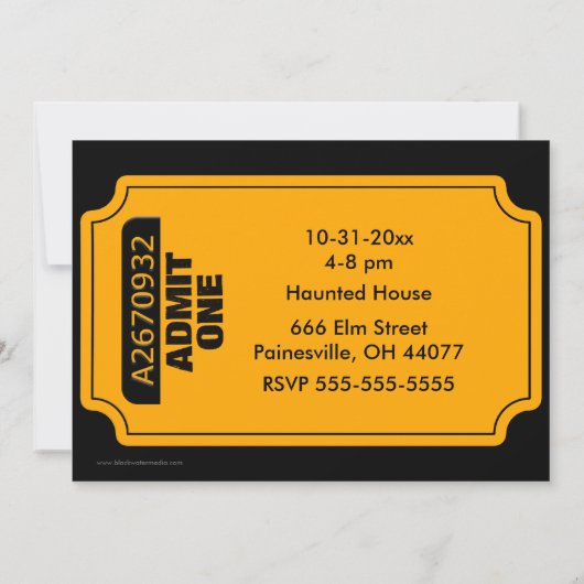 Halloween Ticket Invitation Kaart (Achterkant)