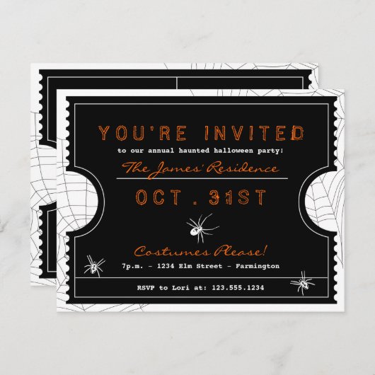 Halloween Ticket met de Uitnodiging van de Partij  (Voorkant / Achterkant)