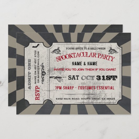 Halloween Ticket Party Spooktacular nodigt Spooky  Kaart (Voorkant / Achterkant)