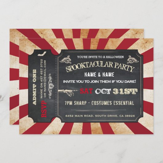 Halloween Ticket Party Uitnodiging Circus Scare (Voorkant / Achterkant)