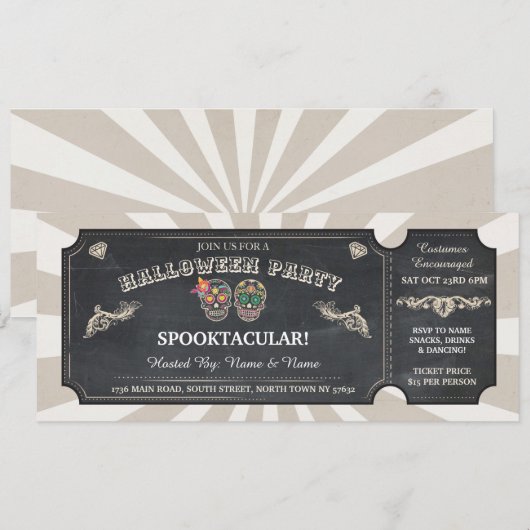 Halloween Ticket Sugar Skulls Party Spooky Event Kaart (Voorkant / Achterkant)